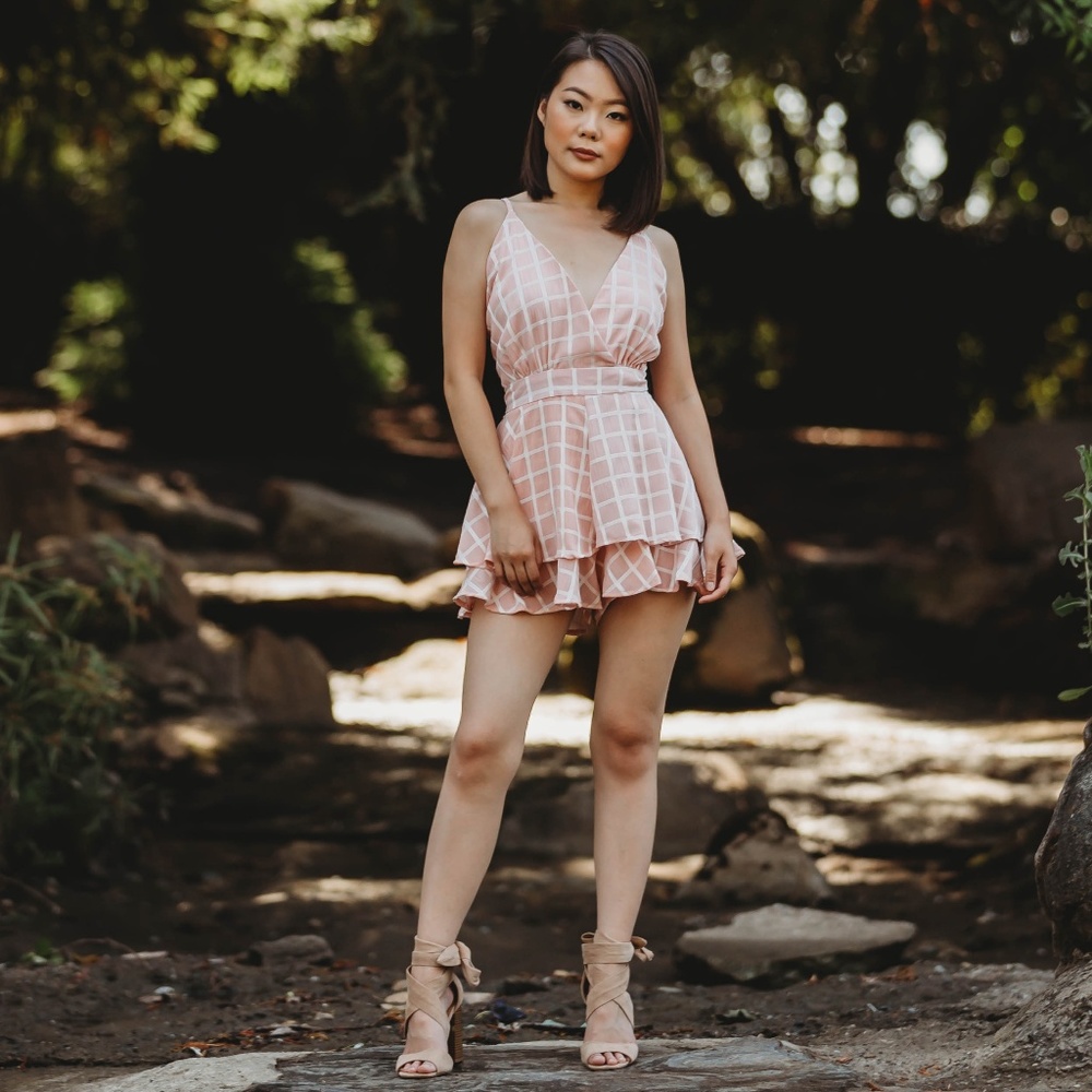 Pink and White Checkered Skort Romper